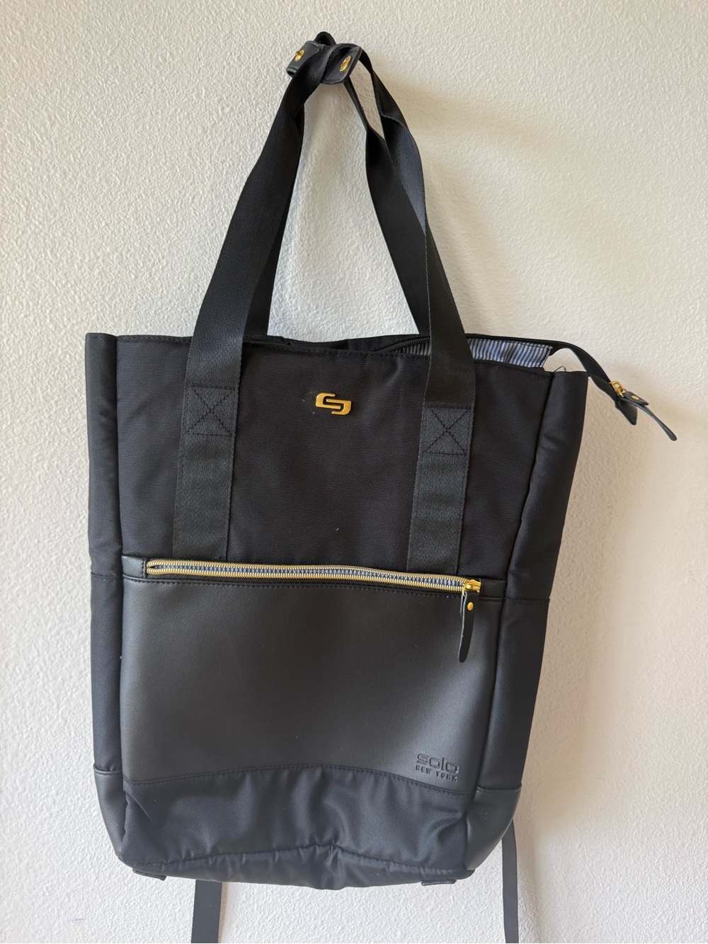 Black Tote Backpack - canvas and leather backpack Solo New York
